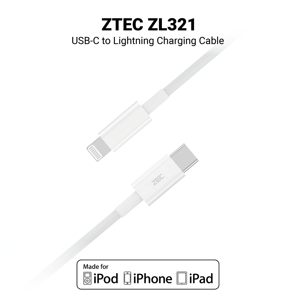 สายชาร์จเร็ว ZTEC รุ่น ZL321 USB-C to Lightning สีขาว 1 เมตร (รองรับมาตรฐาน MFI)_1